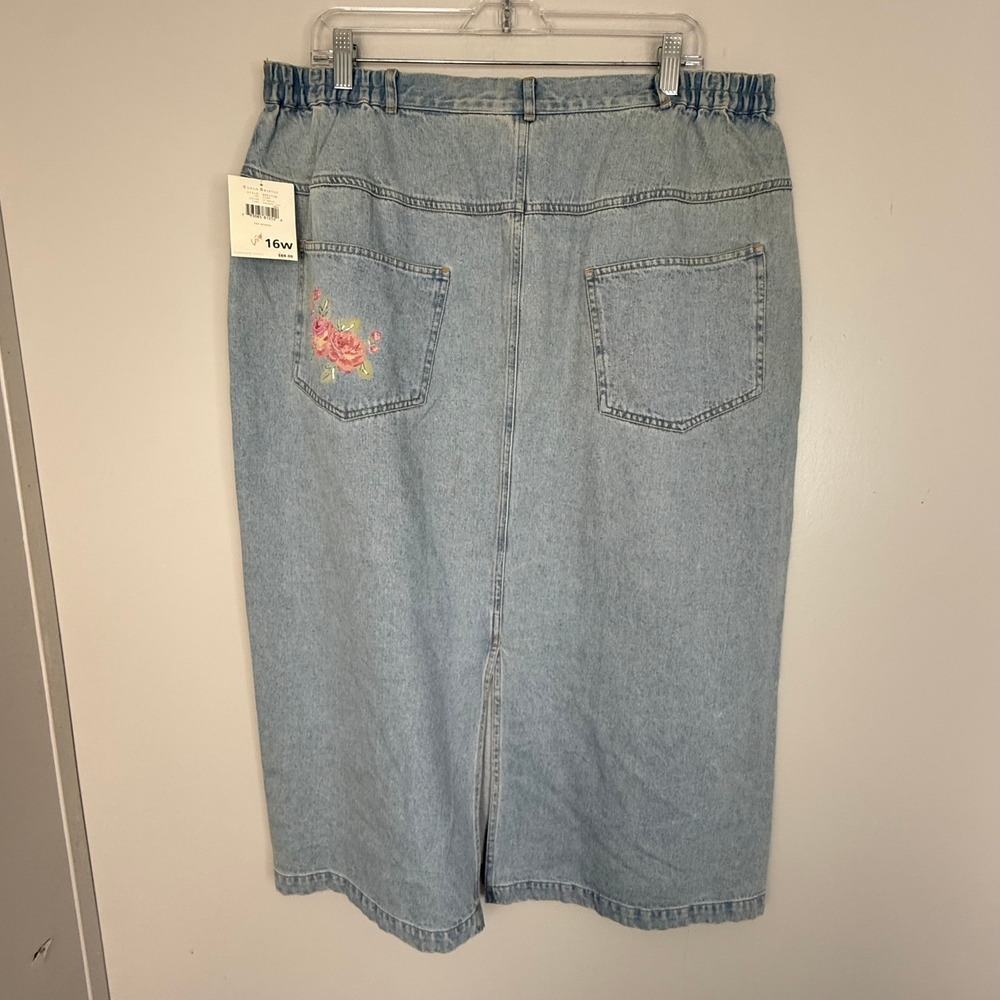 Susan Bristol Women's Beaded Floral Denim Straight Skirt Sz 16W NWT Vintage FLAW - Picture 11 of 13